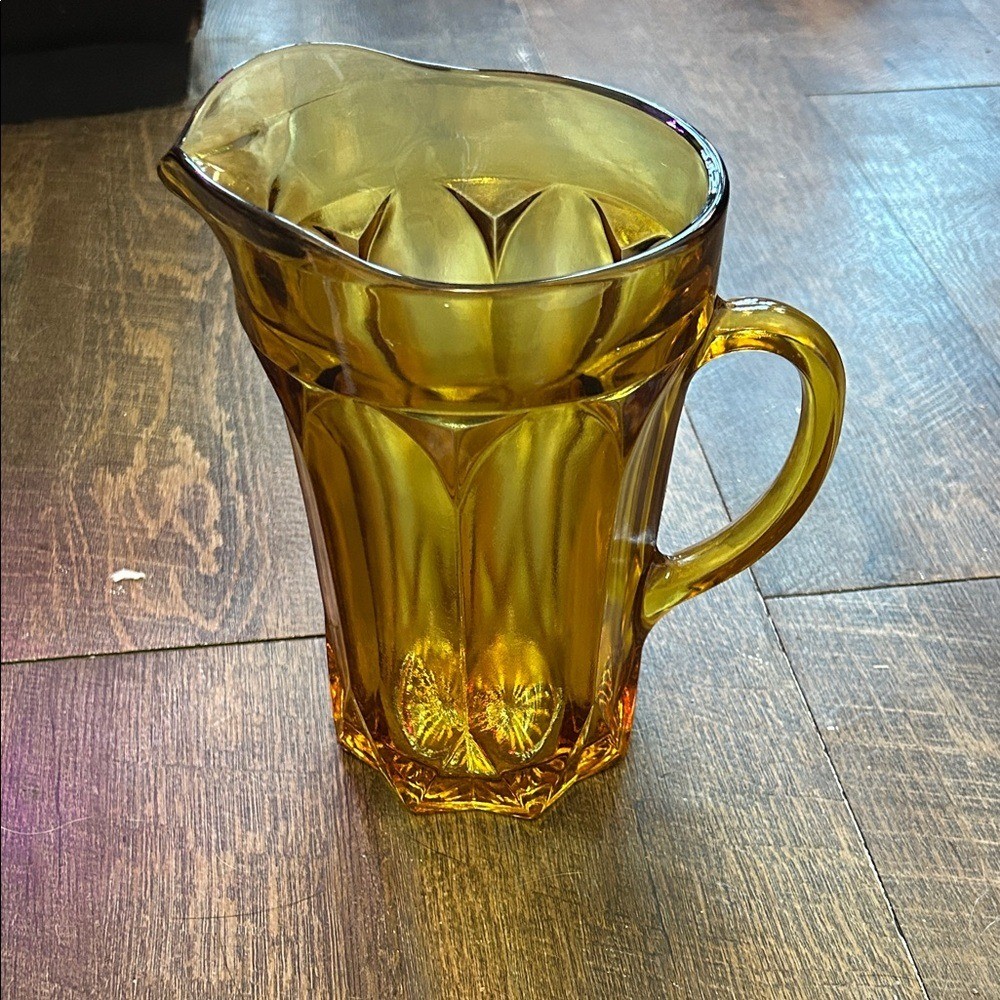 Vintage MCM Anchor Hocking Fairfield Amber Glass Pitcher Honey Gold Brown 1970's