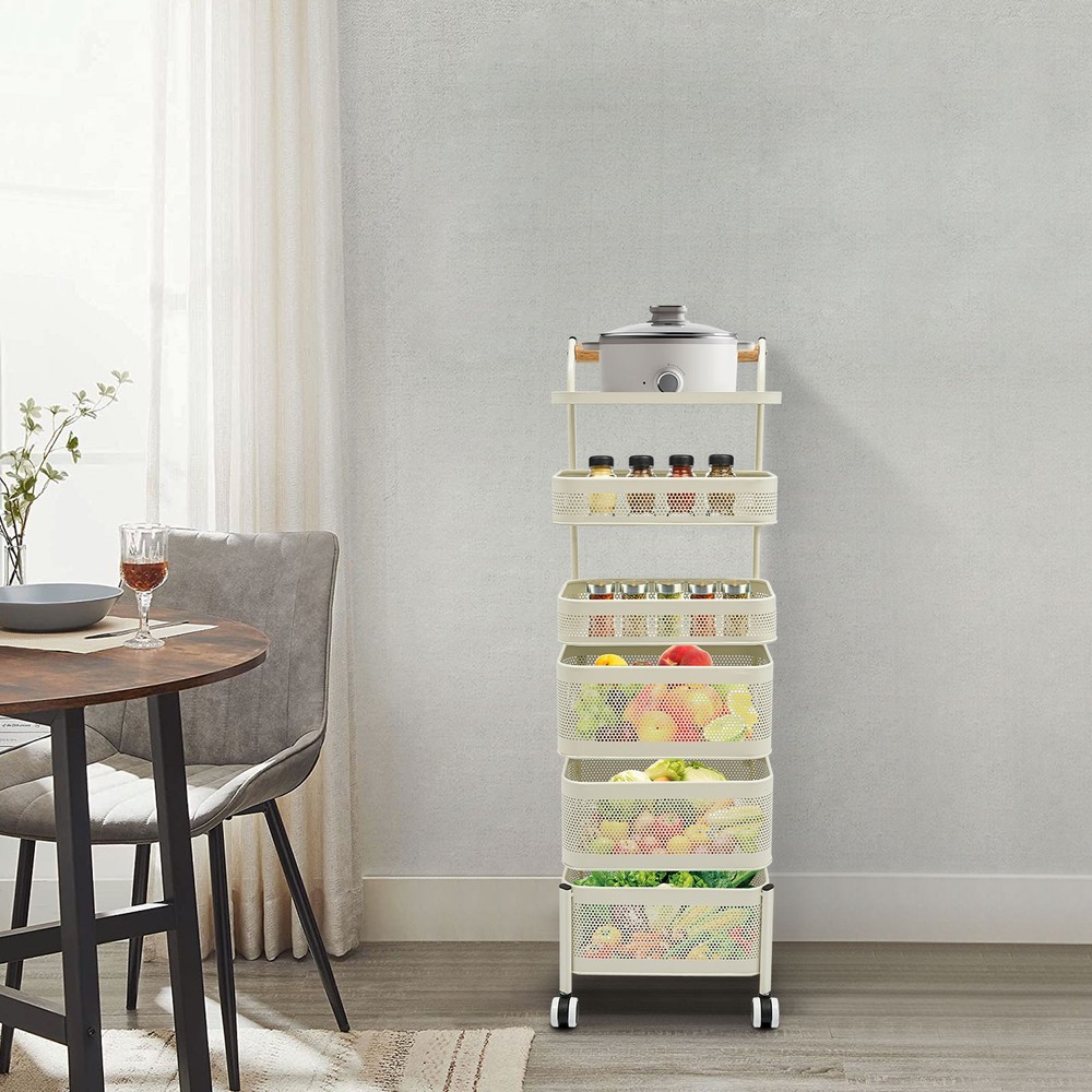 6-Tier Rotating Vegetable And Fruit Basket Rack - Kitchen Organizer