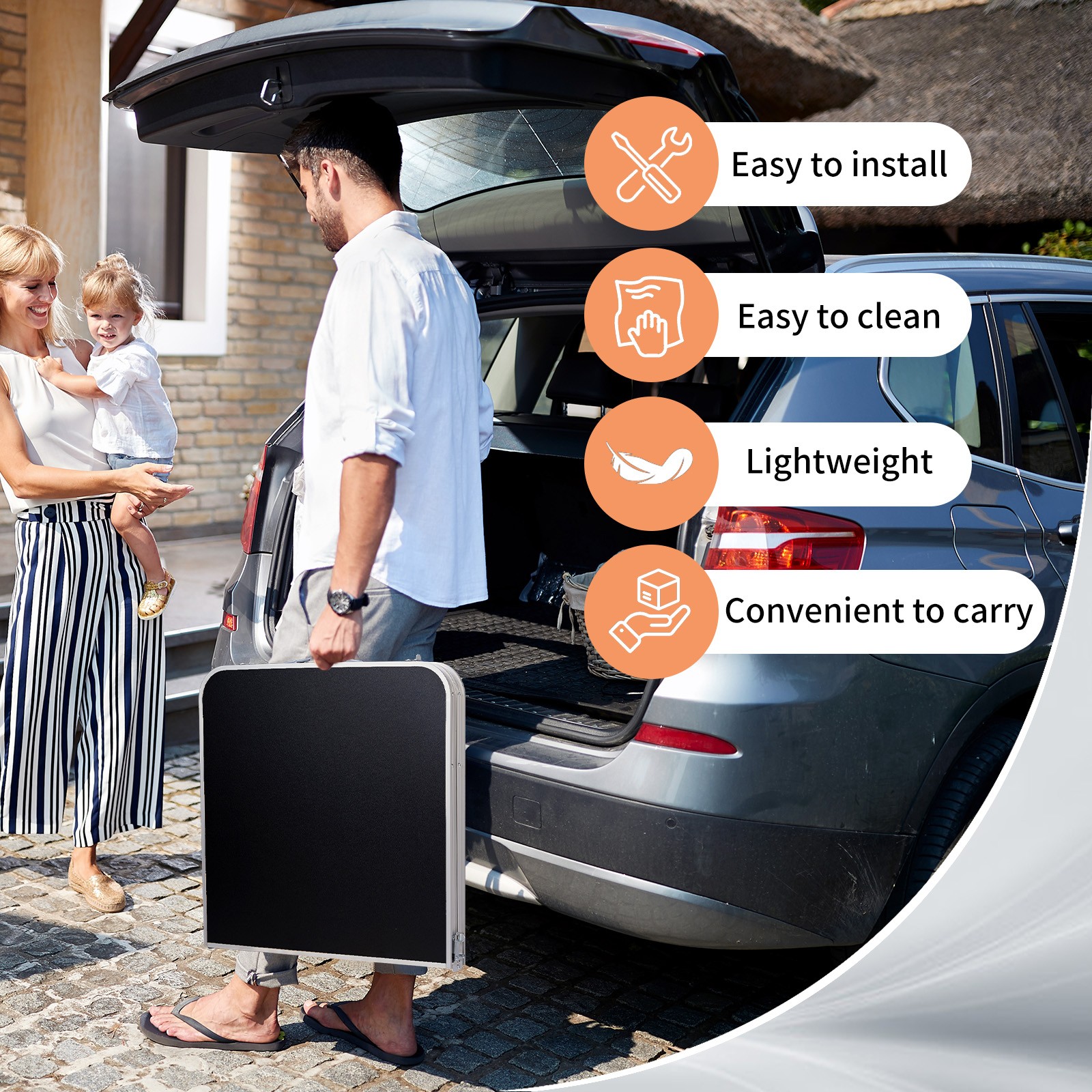 4FT Dining Portable Plastic Folding Black Table Perfect for In/Outdoor Party