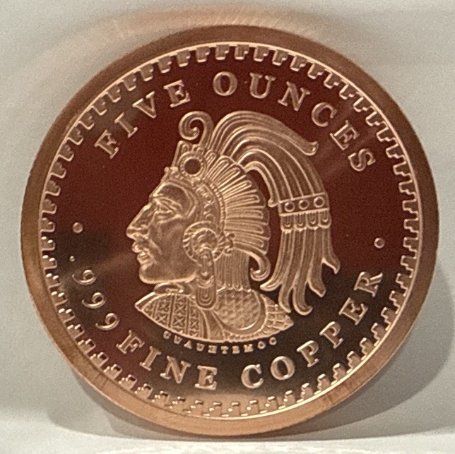 5 oz Aztec Calendar Copper Round .999 Fine Copper Bullion   FREE SHIPPING