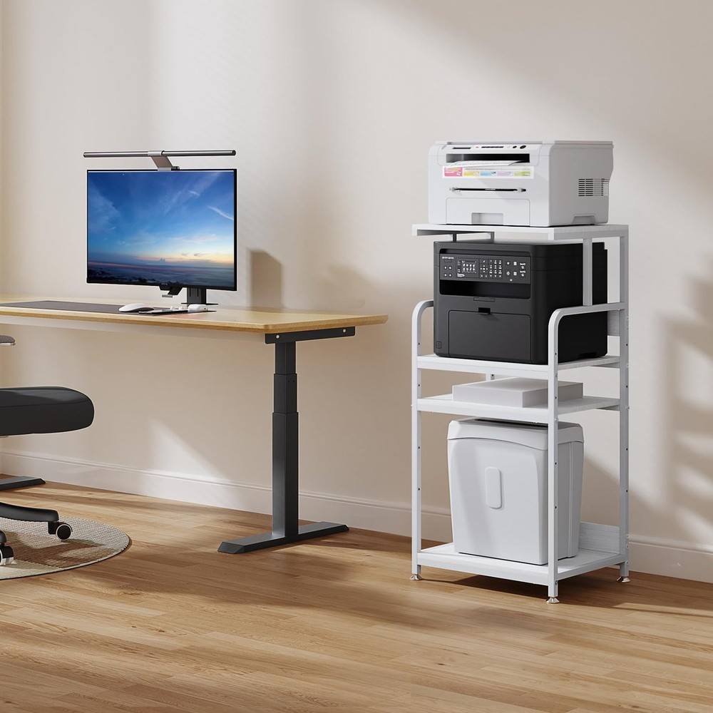 4-Tier White Printer Stand with Wheels, Extra Large Tall Printer Table with S...