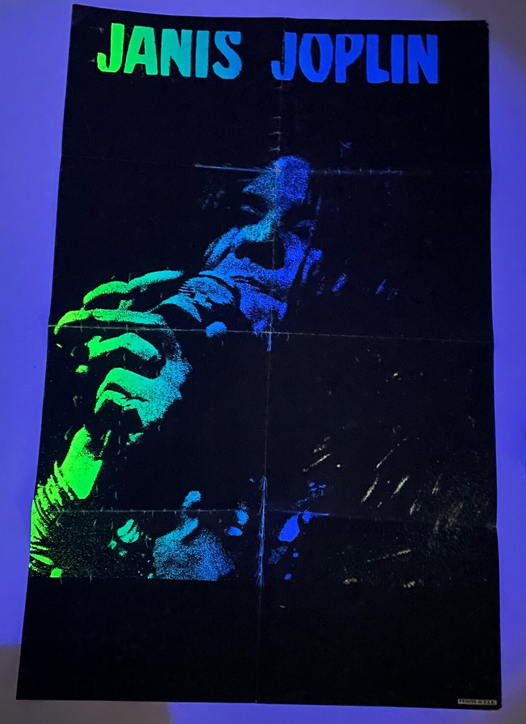 Janis Joplin Poster Vtg Psychedelic Blacklight Woodstock 33" x 21" Pin Up Hippie