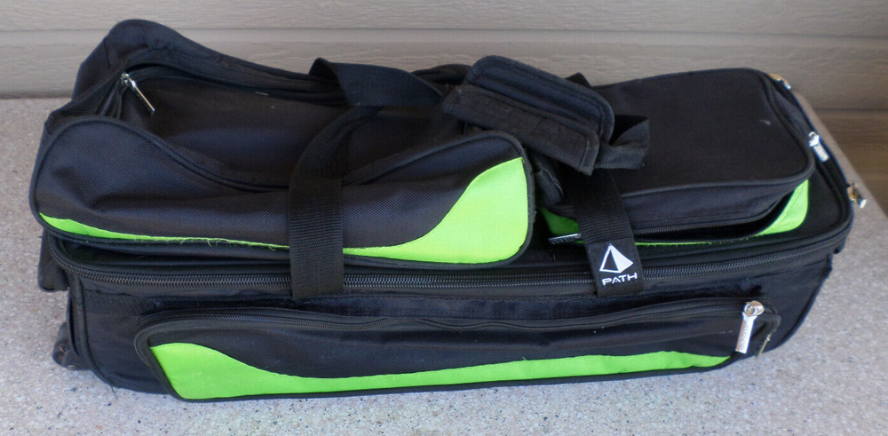 Pyramid Path Black/Green Triple Bowling Ball Rolling Bag
