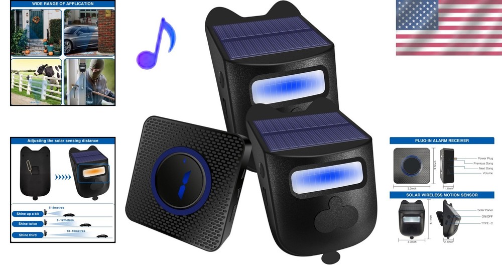 Solar Wireless Driveway Alarm System - 600ft Motion Detection Security Solution