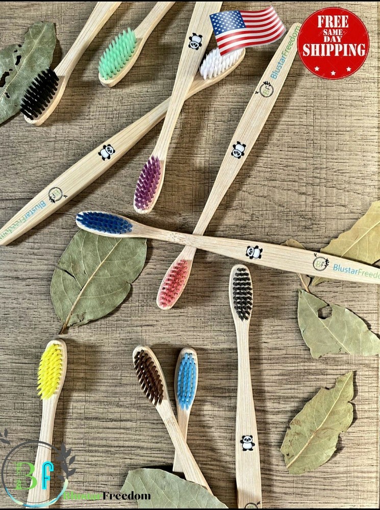 BlustarFreedom 10 Pack Multicolor Bamboo Soft Bristle Toothbrushes