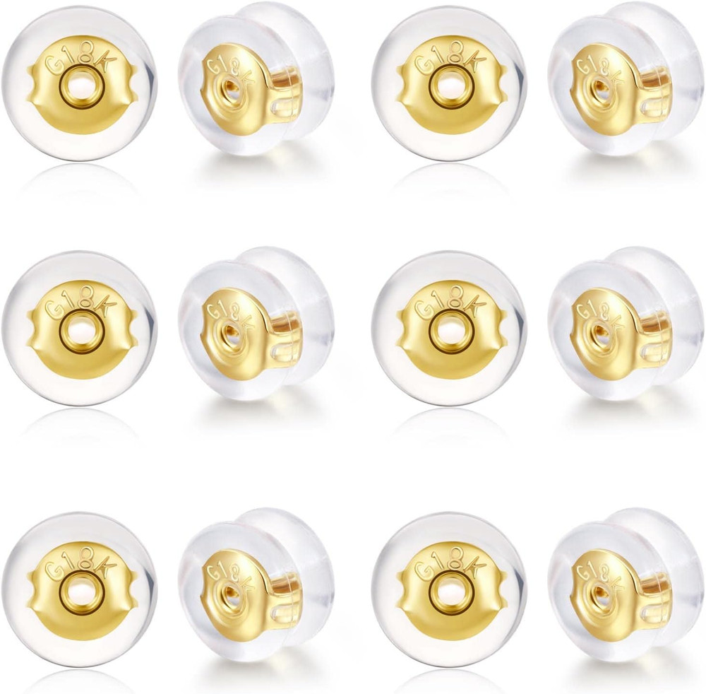 18K Gold Locking Secure Earring Backs for Studs, Silicone Earring Backs Replacem