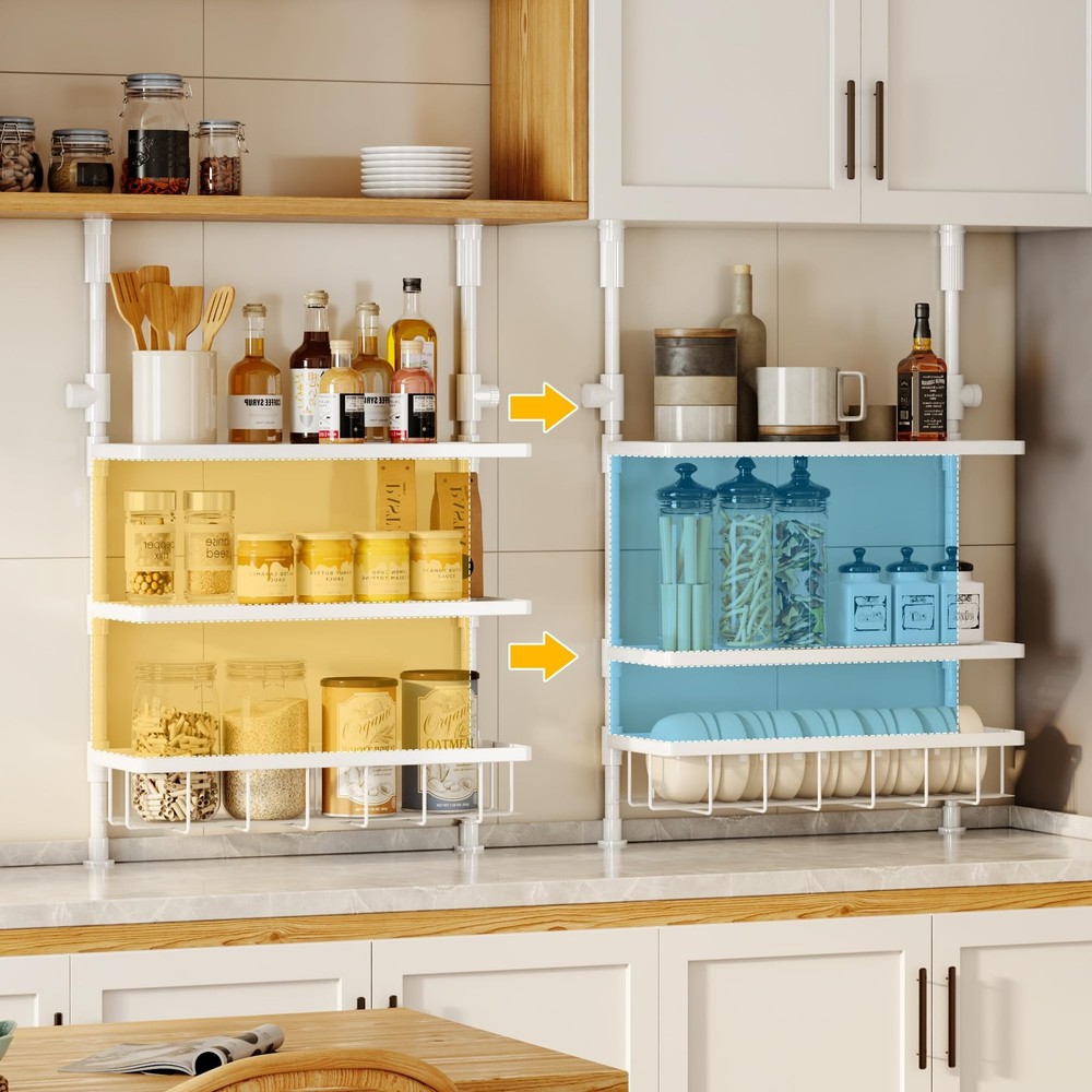 3-Tier Spice Rack Organizer, Multi-functional Kitchen Countertop Shelves, Wal...
