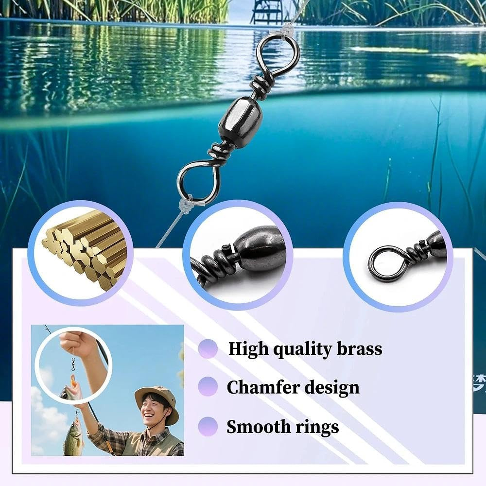 Fishing Barrel Swivels - 50Pcs Solid Ring Rolling Swivel Connector High Strength