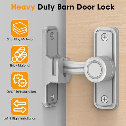 Sliding Barn Door Lock Hardware, 90 Degree Locks for Barn Doors, 2 Pack-Silver