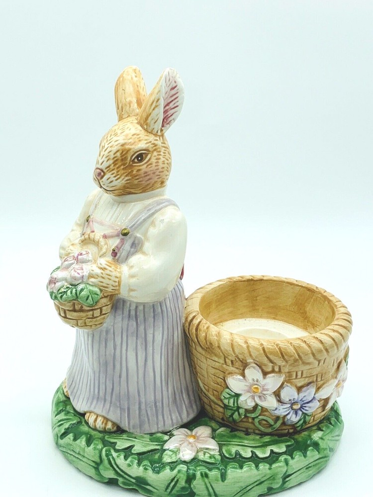 VTG Pair Avon Springtime Collection Easter Bunny Rabbit Ceramic Egg Holders