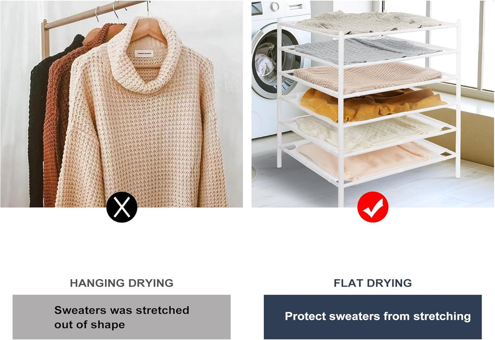 Stackable Mesh Drying Rack Set - 6 Pack for Sweaters, Socks, Toys, White