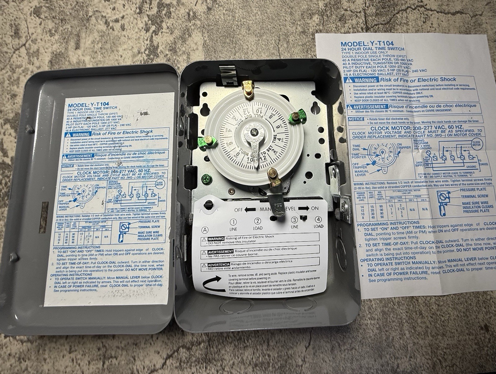 T104 Electromechanical Timer Switch, 40A Load Capacity, 1-12 Cycles Per Day