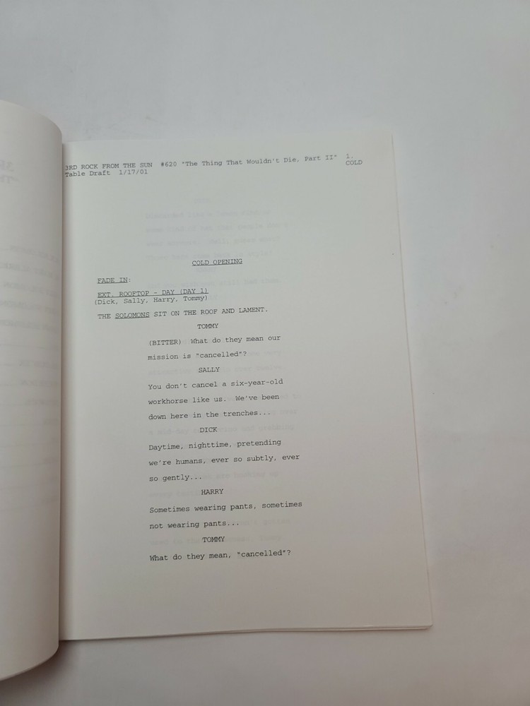 3RD ROCK FROM THE SUN / 2001 TV Script, "The Thing That Wouldn't Die: Part 2"