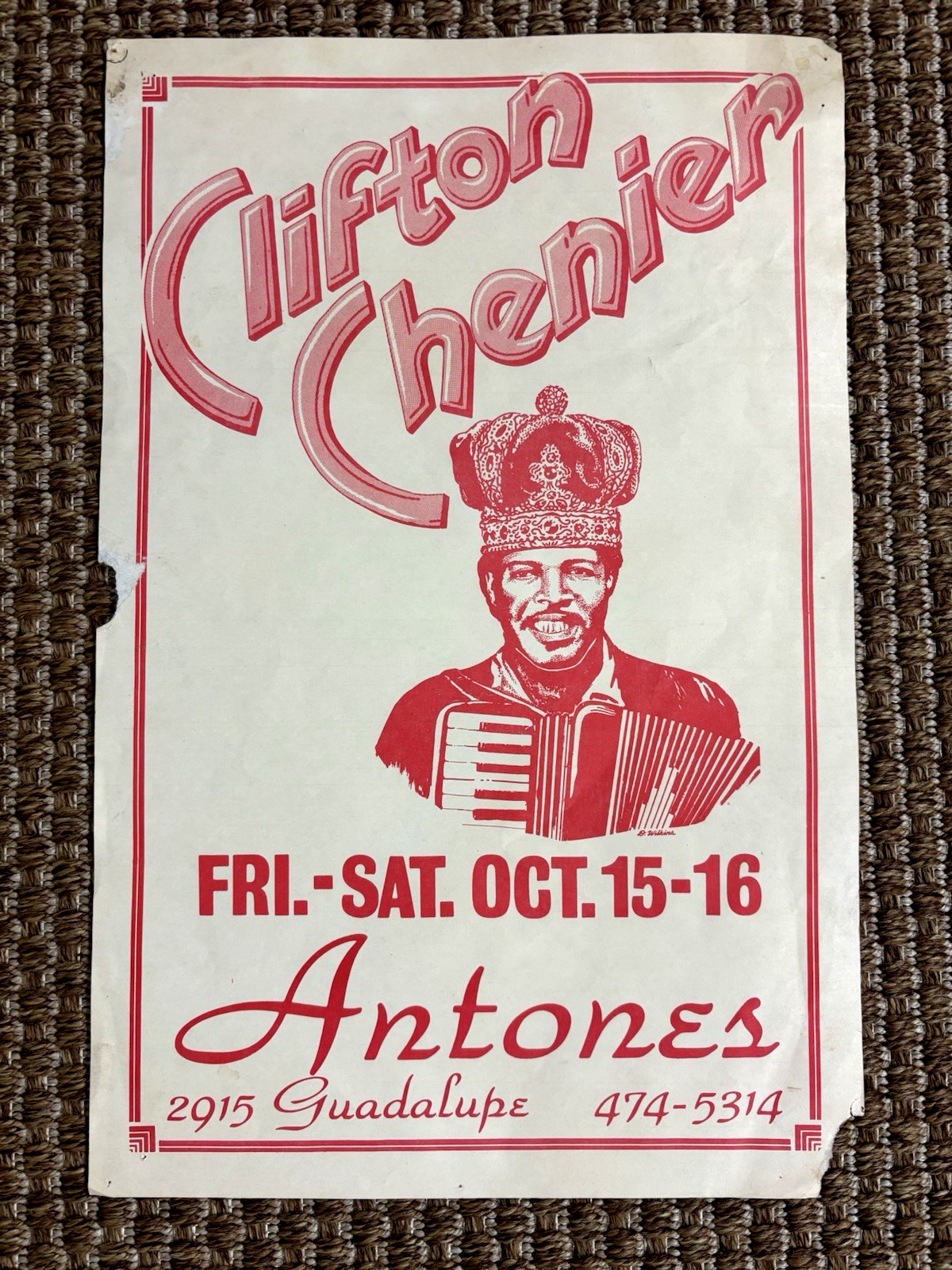 Vintage Clifton Chenier Antone's Poster - Oct. 15-16