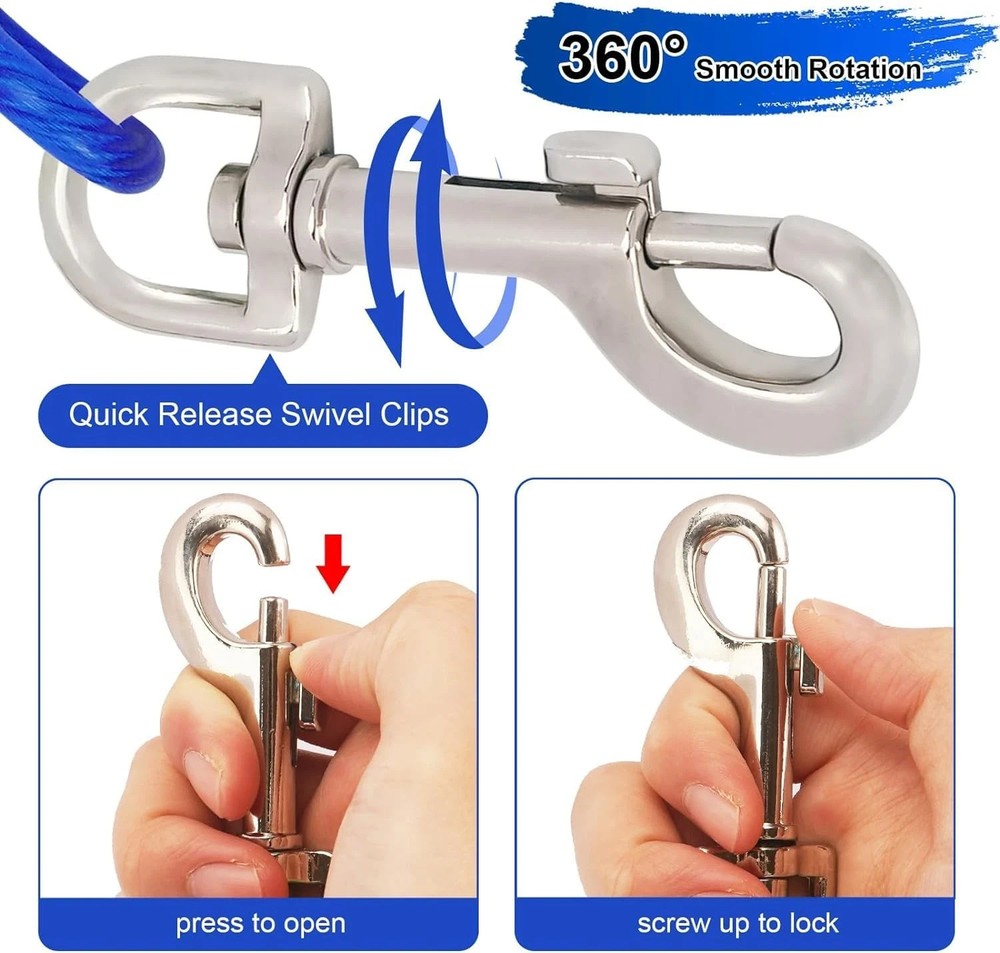 12ft Pet Coiled Tie Out Cable - Quick Retractable Design, Tangle-Free Use
