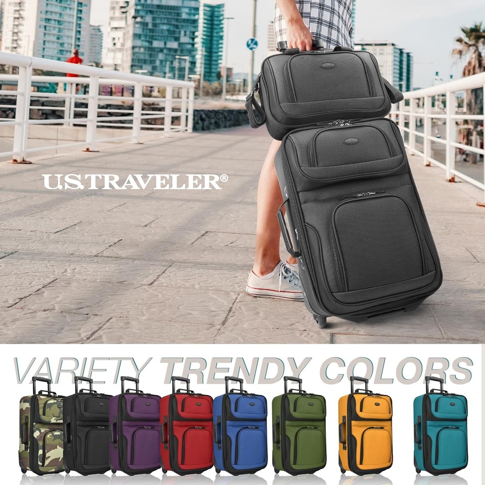 Rio Lightweight Softside Rolling Carry-on Suitcase 2-Wheel Set Black