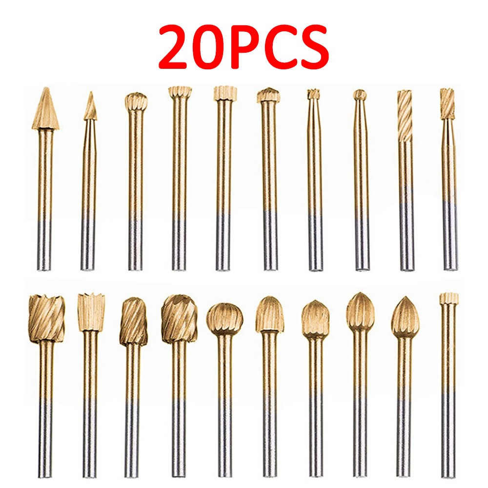 1/8" Tungsten Carbide Rotary Burr Bit Set Cutting Carving Burrs for Dremel Tool