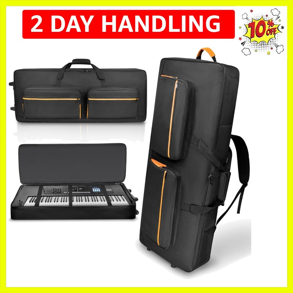 73/76 Key Keyboard Case with Wheels & Adjustable Shoulder Straps– Padded Roll...