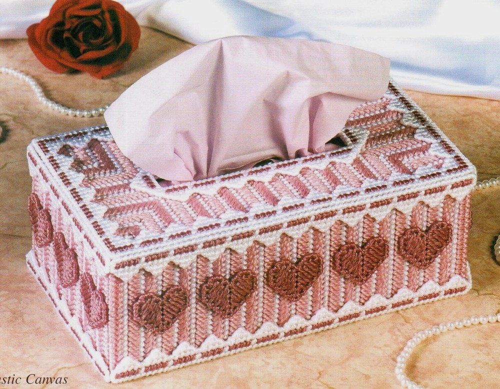 VALENTINE HEARTS TISSUE TOPPER COVER PLASTIC CANVAS PATTERN INSTRUCTIONS
