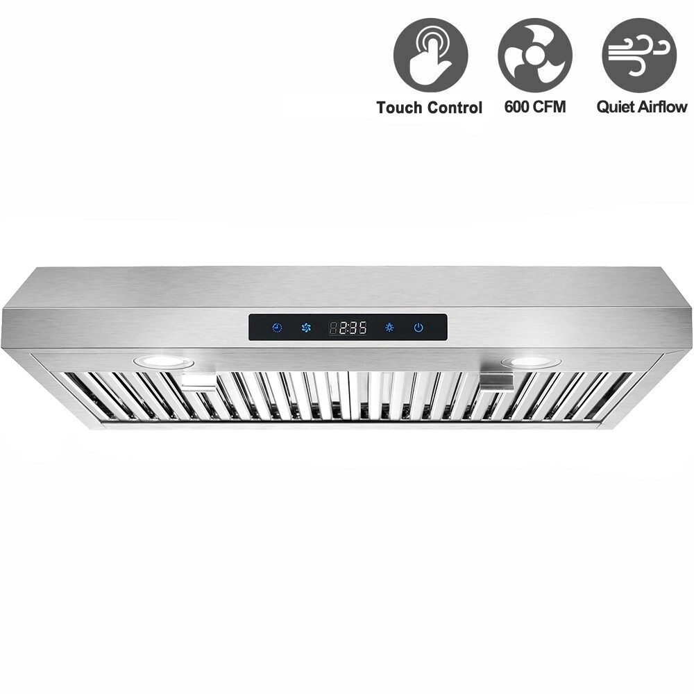 30 inch Kitchen Under Cabinet Range Hood 600CFM Stainless Steel 3-Speed Touch