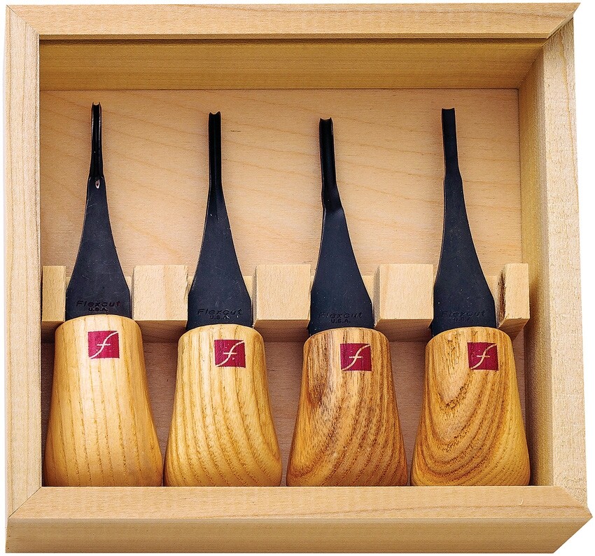 Flexcut Mini-Palm Set, Wood handles, Storage box # FLEXFR604