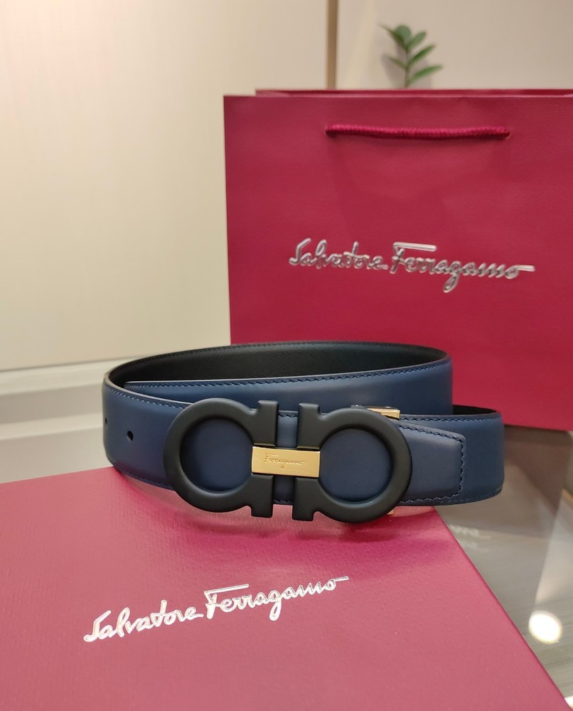 Authentic Ferragamo Belt Blue-Black Reversible NWT
