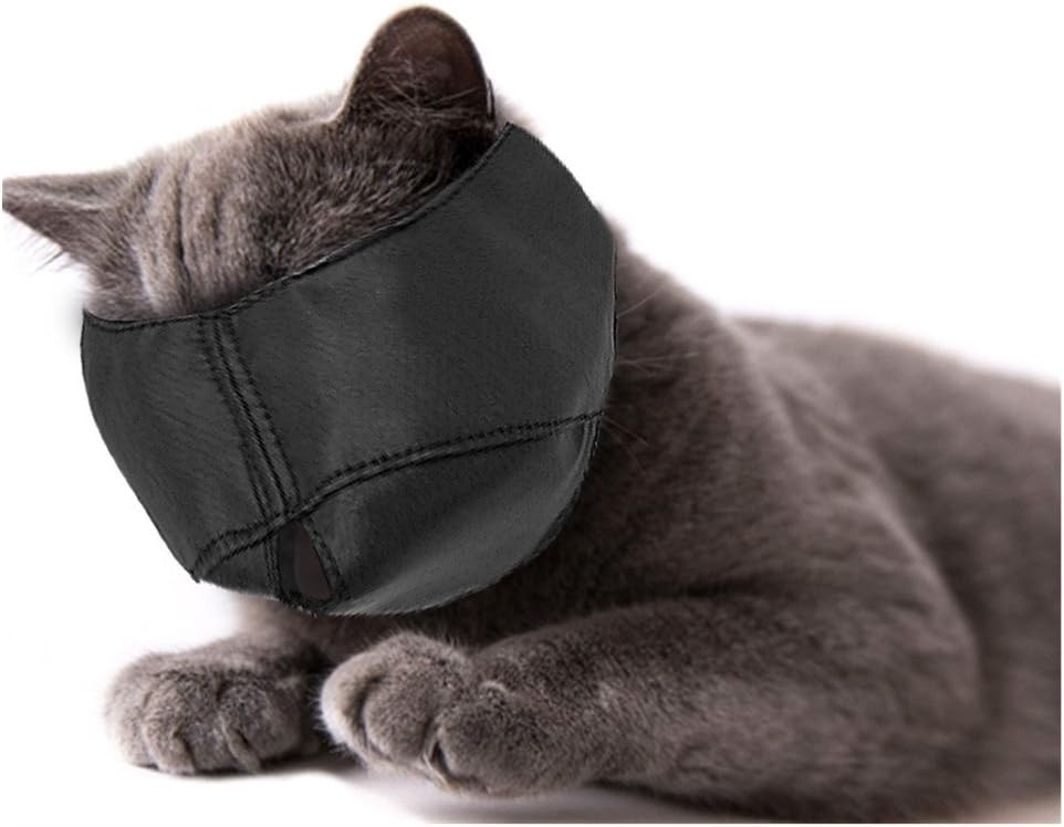 Adjustable Nylon Cat Muzzle - Anti-Biting Face Mask for Safe Grooming (Black S)