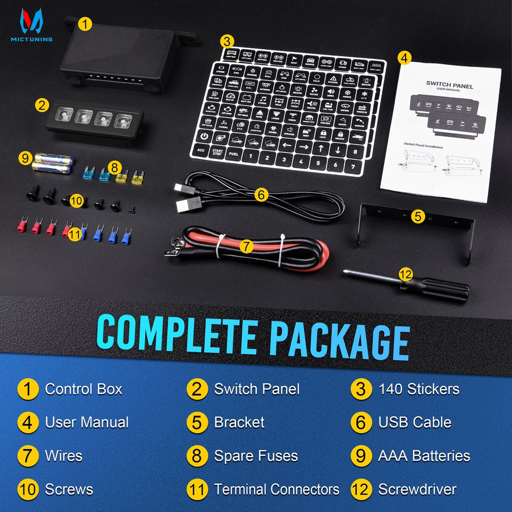 MICTUNING 4 Gang Switch Panel,Wireless Remote Control Offroad Light Switch Panel
