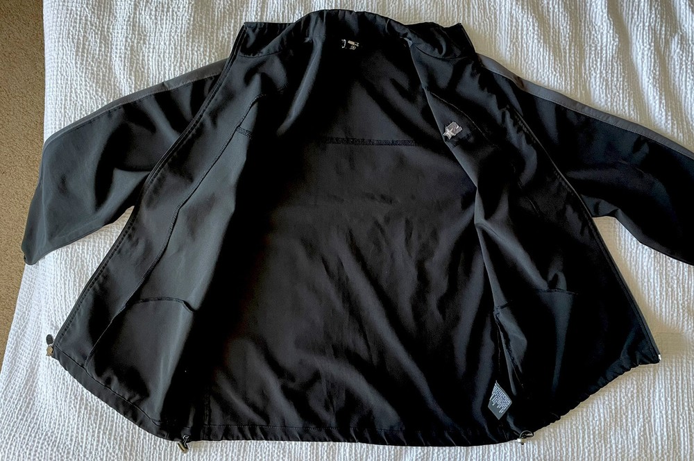 STARTER Mens Medium Large Track Jacket Full Zip Black Gray EUC