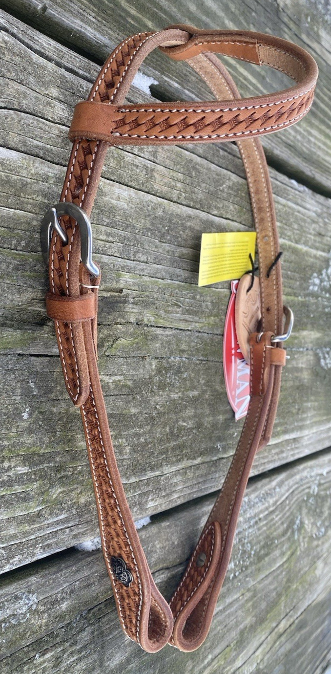 Miniature horse /pony basket tooled Western one ear headstall w/fancy conchos