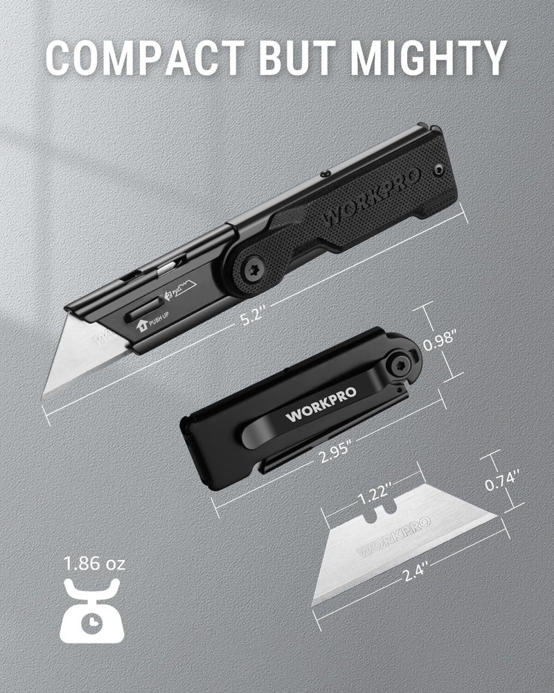 WORKPRO Folding Utility Knife with 10 Extra SK5 Blades, EDC Razor Sharp Knife