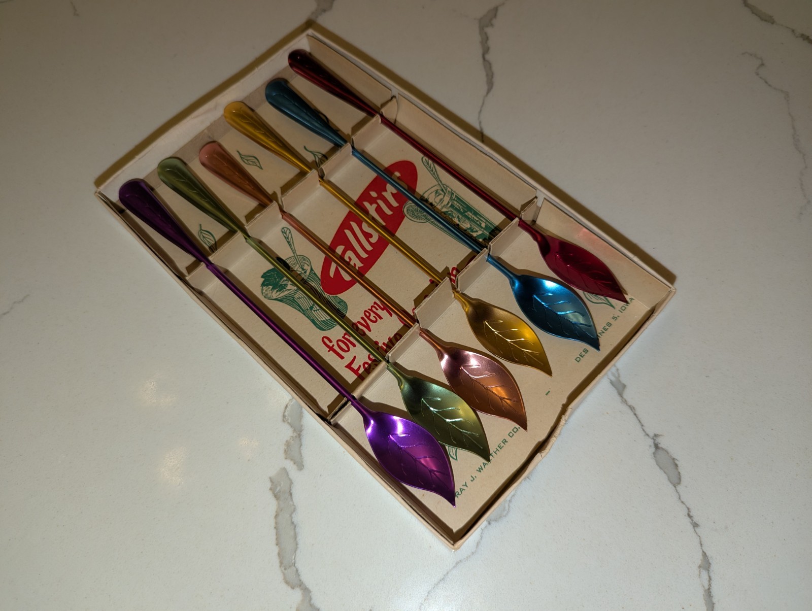Tallstirs Aluminum Leaf Spoons MCM 1950s Original Box Bar Mid-century Modern