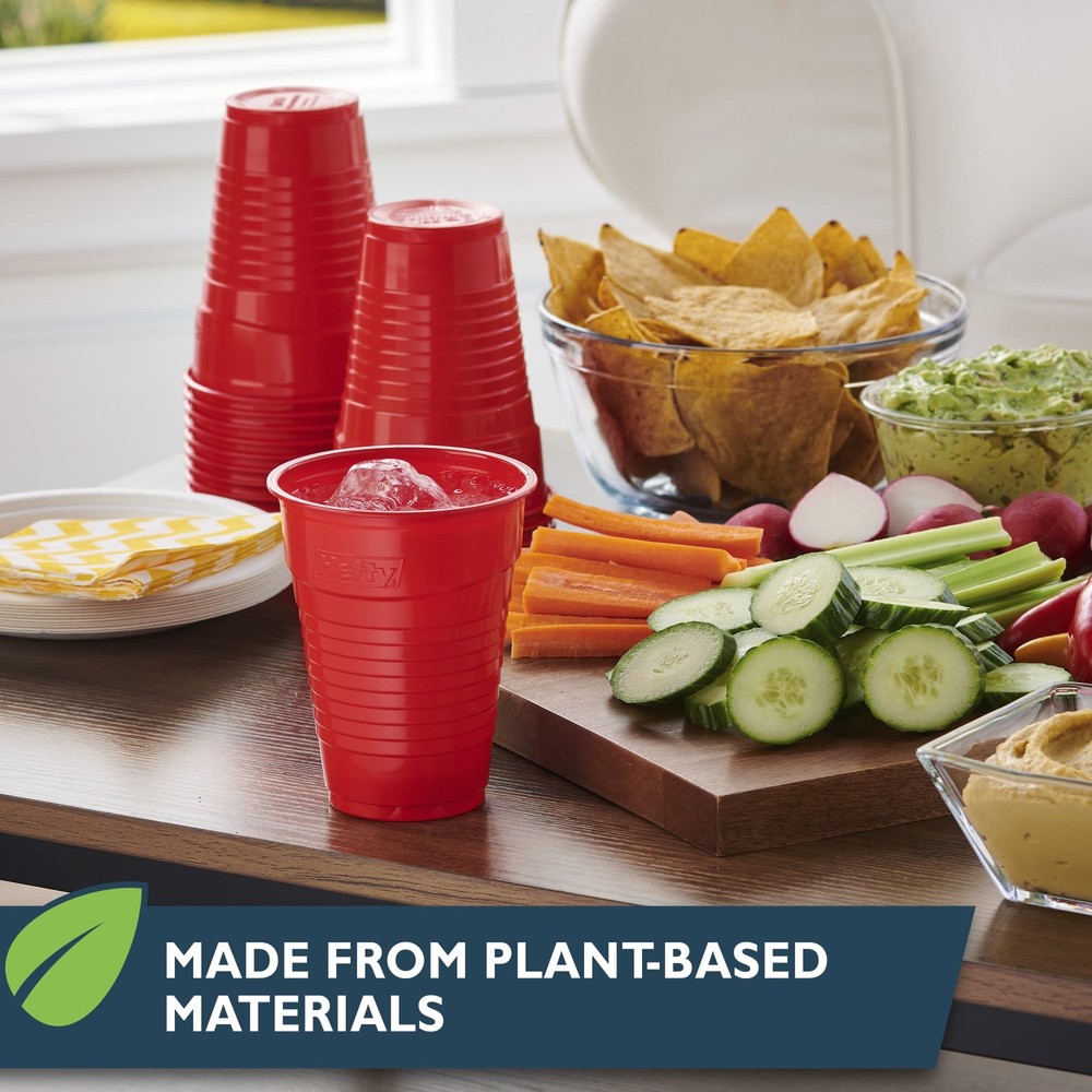 (3 pack) Hefty ECOSAVE Compostable Party Cups, Red, 18 oz., 16 Count