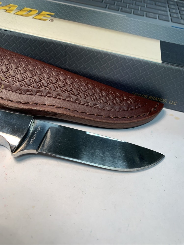 Schrade Custom Fixed Blade Knife with STAG handle &Leather Embossed Sheath SHD1