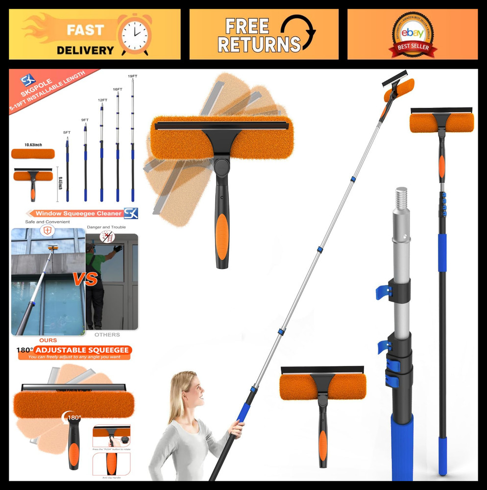 26FT Telescoping Window Squeegee Kit - 2-in-1 Cleaner, Cobweb Duster, Dusting To
