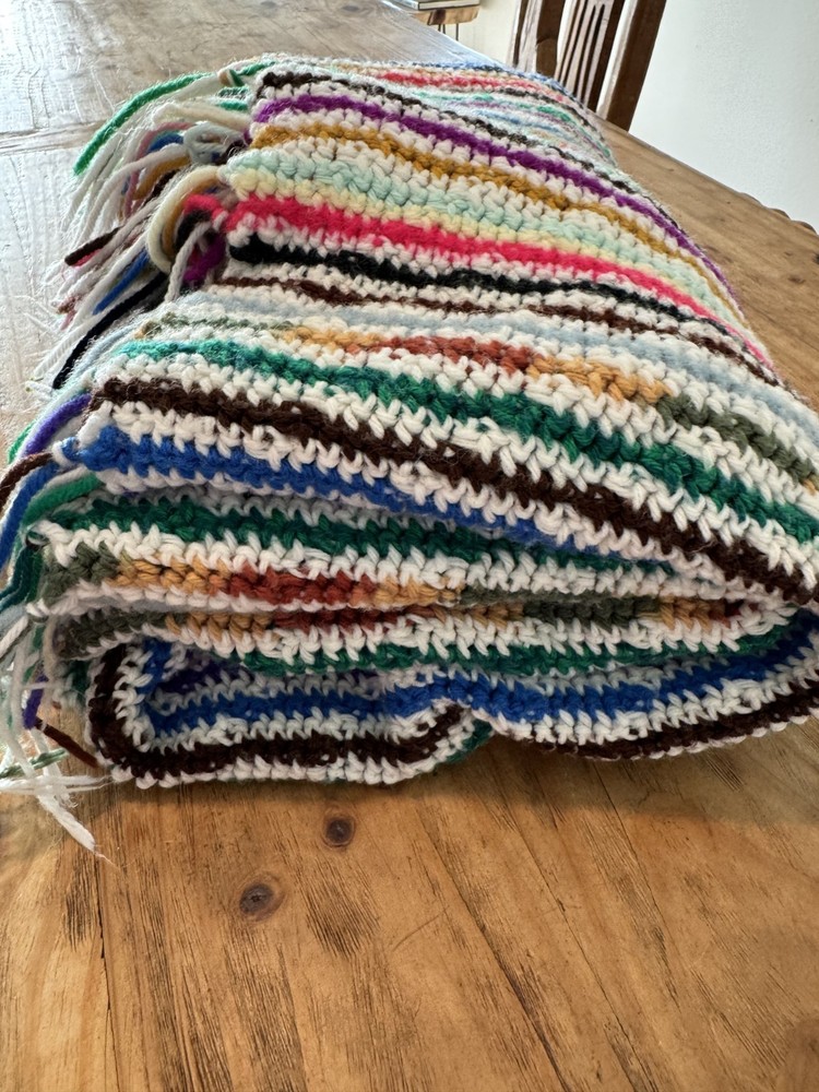 Hand Woven Wool Blend Multicolor Blanket Throw 71″ × 38″ Boho Zig-Zag Pattern