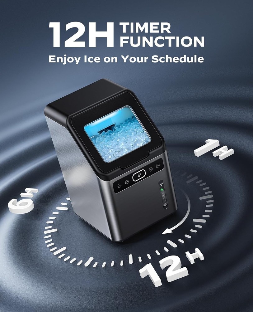 Compact Stainless Steel Nugget Ice Machine - 44lbs Daily & Timer Function