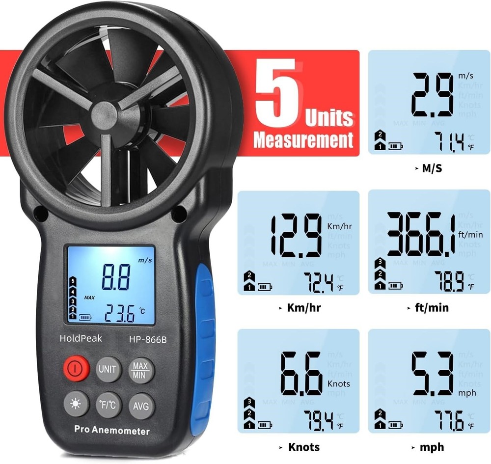 Digital Anemometer Handheld Wind Speed Meter Measure Wind Speed Wind Temperature