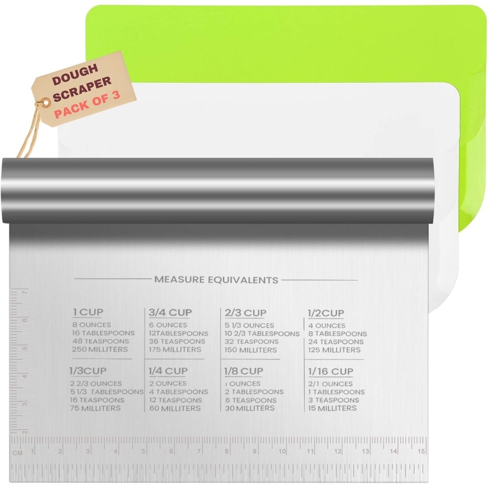 Dough Scraper & Bench Scraper Kitchen – Stainless Steel Sourdough Tools – Dou...