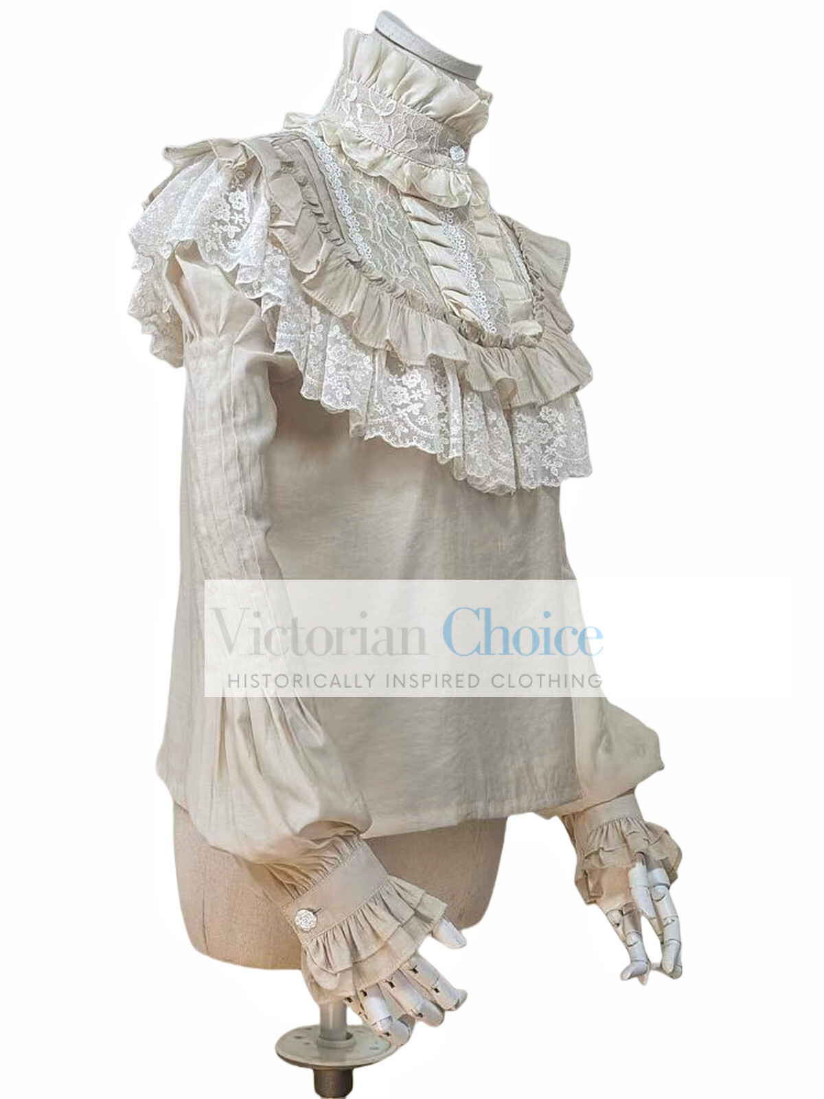 Victorian Edwardian Romantic Vintage High Collar Blouse Shirt Steampunk Top B008