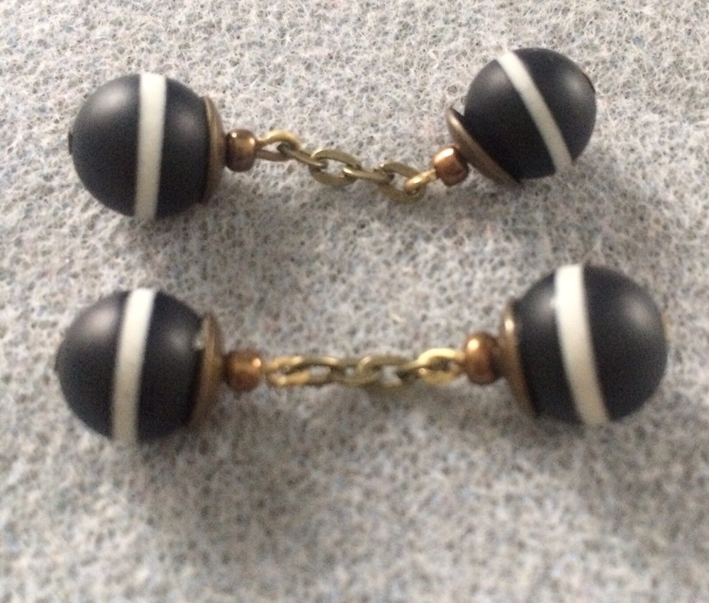 VINTAGE  BANDED AGATE GILT CHAIN LINK  CUFF LINKS