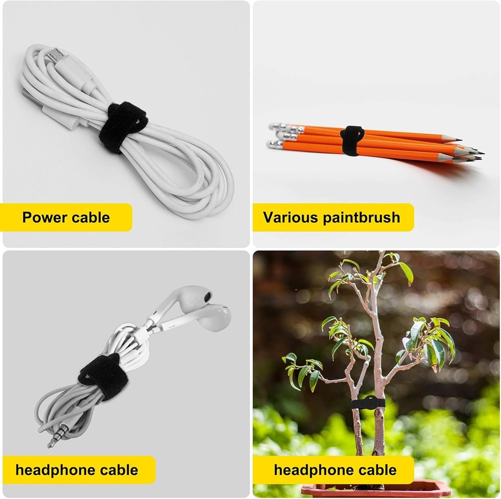 500 PCS Black Hook & Loop Ties-Wire Cord Fastening Straps Reusable