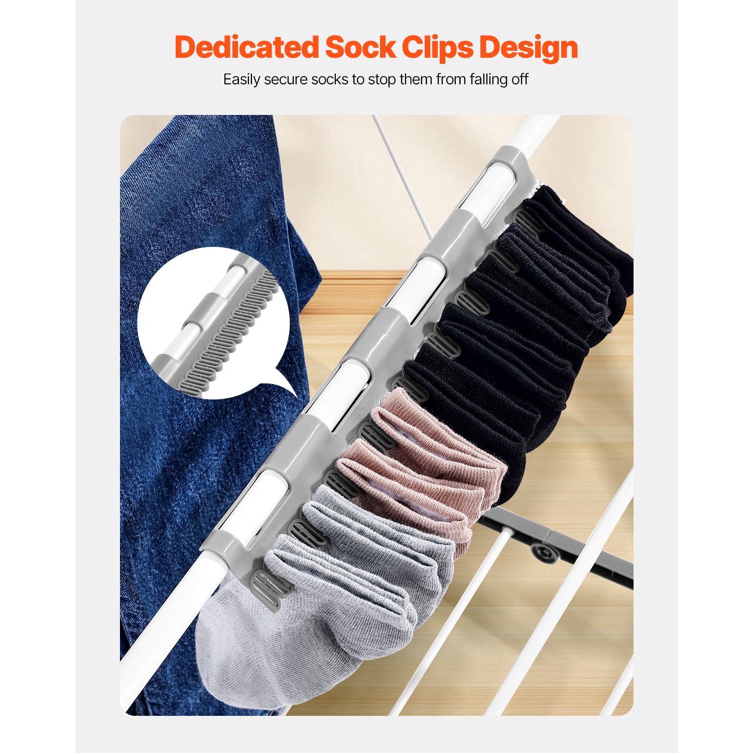 2-Tier Foldable Clothes Drying Rack with Sock Clips & 21 Drying Rods White