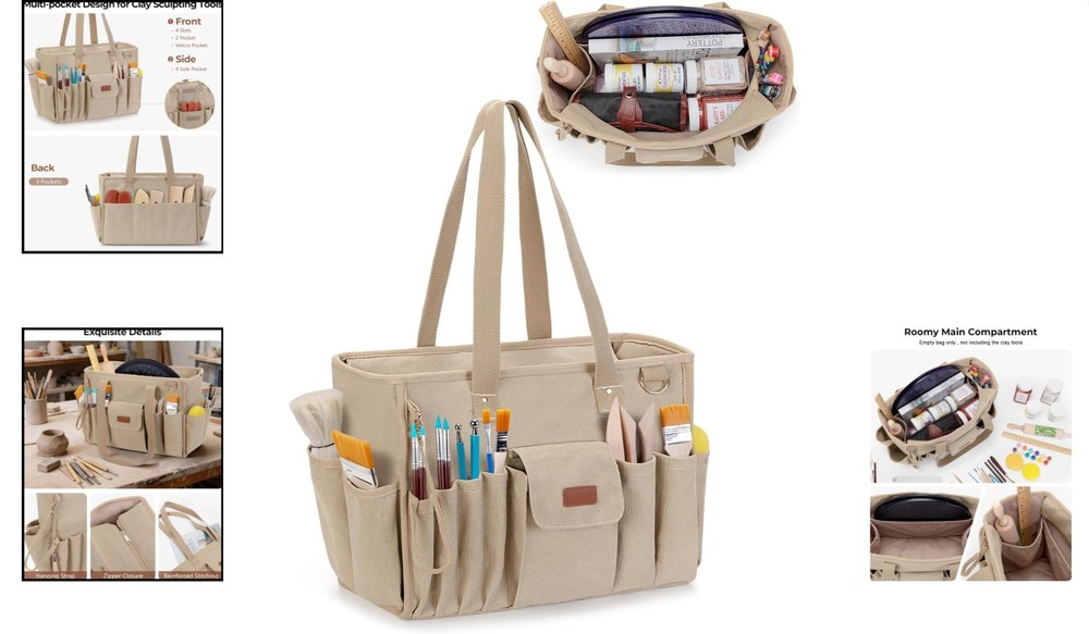 Durable Canvas Pottery Tool Bag with Multiple Pockets for Ultimate Organization