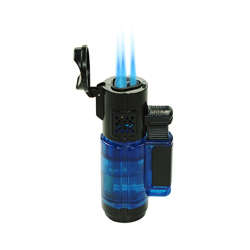 Triple Jet Flame Torch Lighter Refillable Lockable Windproof   W/ Cigar Puncher