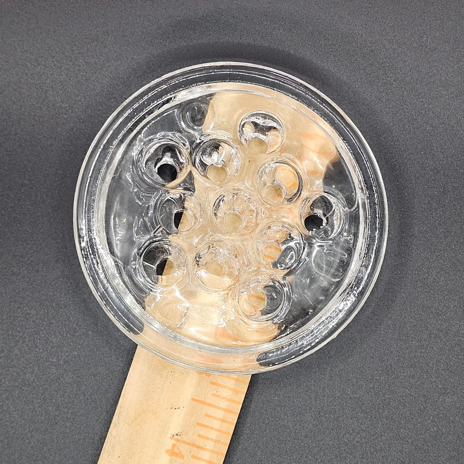 Vintage Clear Glass Flower Frog Floral Arranger Arrangement 11 Holes Round