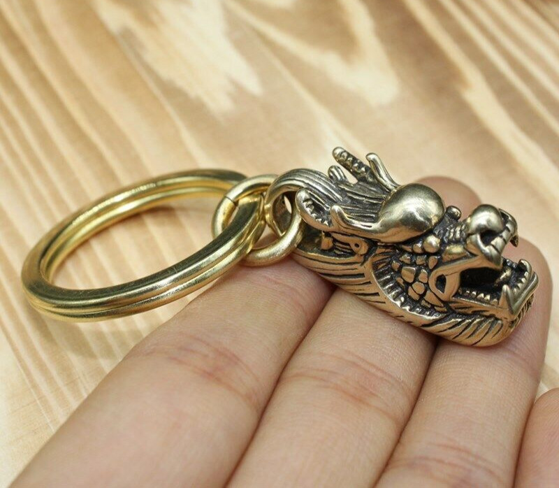 1 Pc Solid Brass Dragon Keychain Keyring Brass Keychain Pendant Keychain Gift~