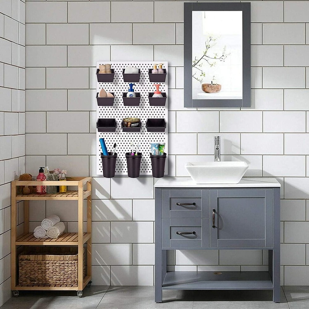 Space-Saving Pegboard Bins with Adjustable Hooks - Perfect for Workshops