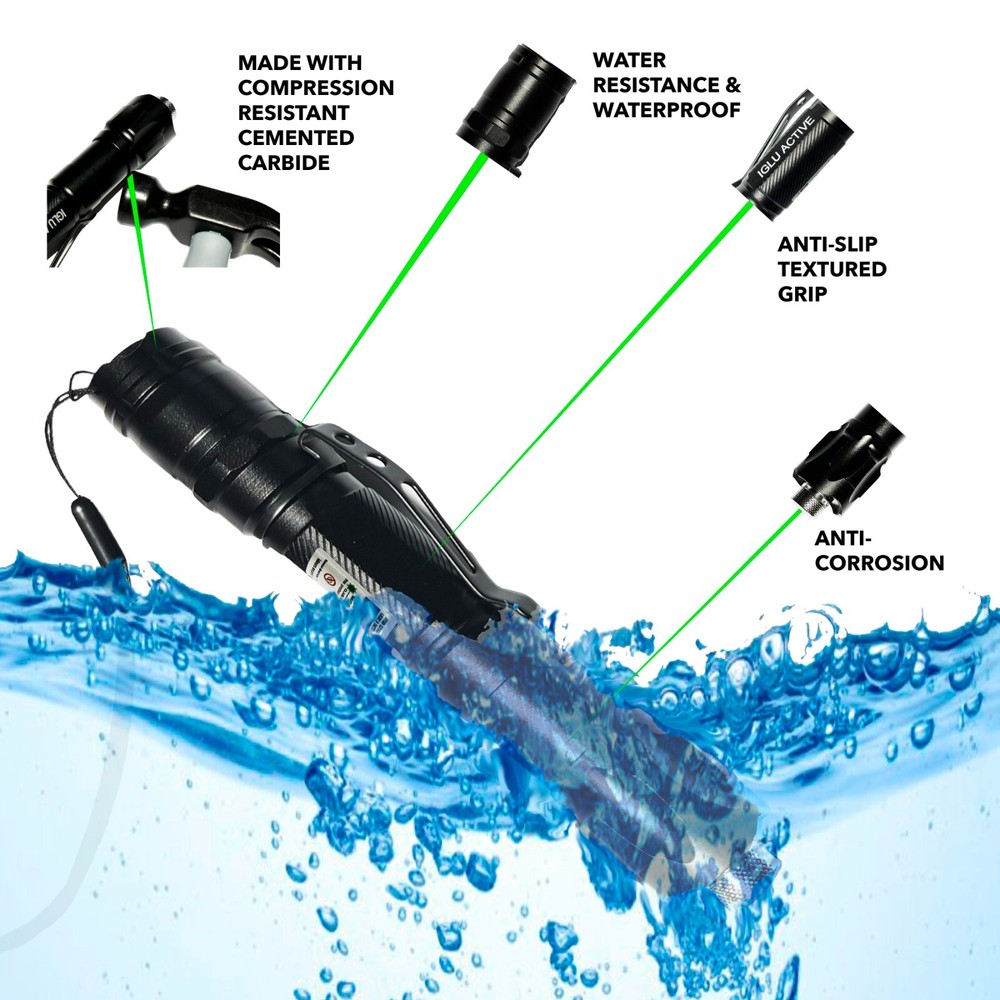 GREEN LASER POINTER High Power + Free Pocket Flashlight and Case