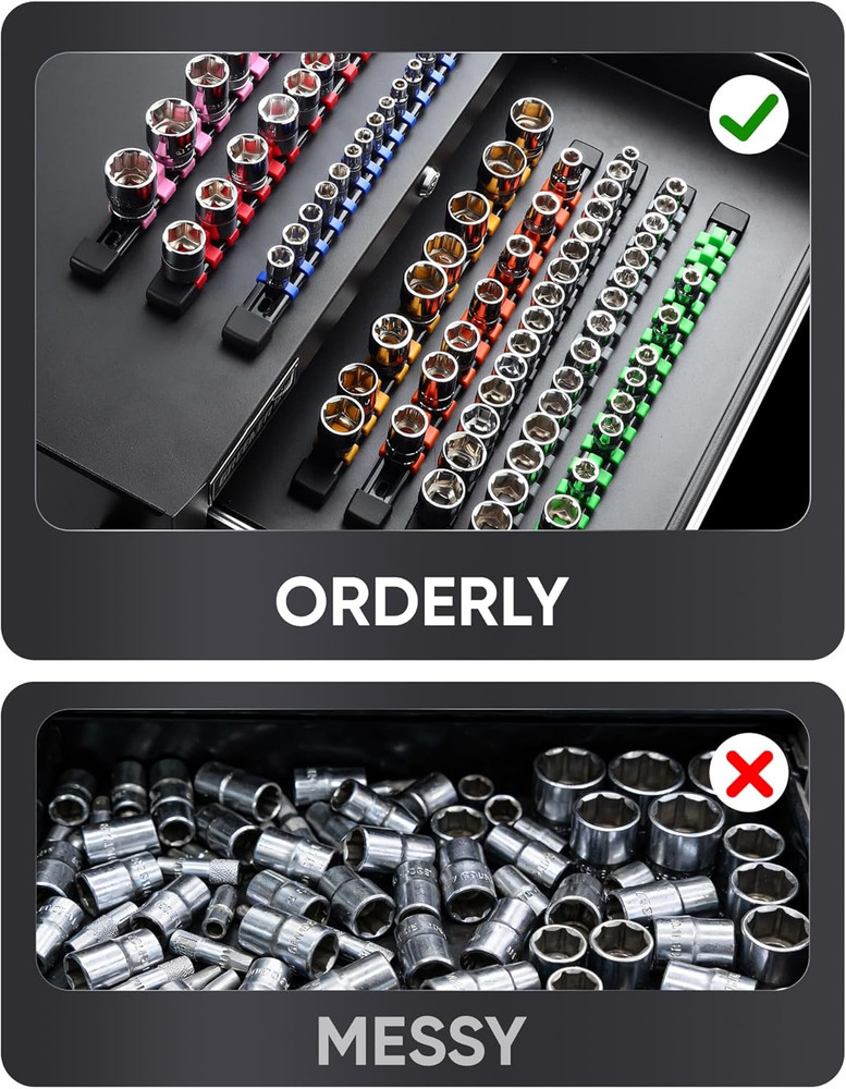 3PC ABS Socket Organizer, Socket Rails Fit 1/2 Inch Drive, Heavy Duty Socket Hol